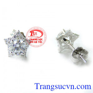 Hoa tai vàng trắng ngôi sao xinh, hoa tai vàng tây nữ, hoa tai nữ đeo đẹp. 