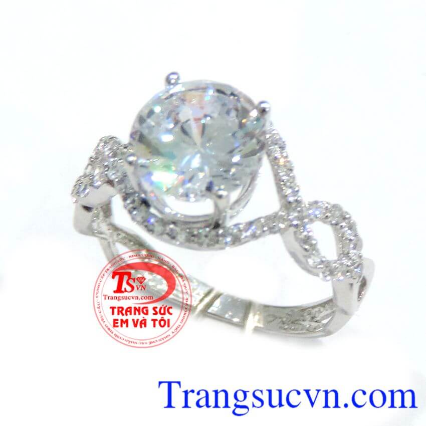 Nhẫn kim cương đẹp 18k, Nhẫn nữ vàng trắng, nhẫn nữ quý phái
