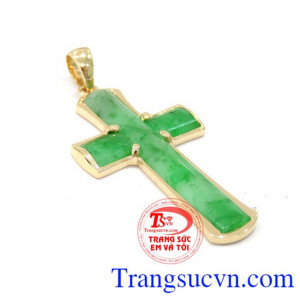 Cây Thánh Giá Ngọc bọc vàng chất lượng đảm bảo uy tín, Có Giấy kiểm định đá quý và vàng kèm theo