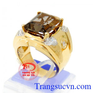 Nhẫn vàng nam thạch anh khói uy tín, chất lượng, chế tác theo yêu cầu khách hàng