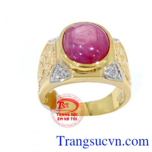 Nhẫn vàng 14k nam ruby đá thiên nhiên cao cấp, đeo hợp thời trang phái mạnh