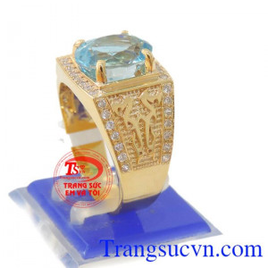 Nhẫn nam xanh lam chất liệu vàng 14k nguyên khối,đá Topaz thiên nhiên mang lại sự trong sáng trong suy nghĩa,nồng ấm trong tình yêu,chân thành