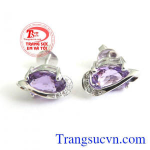 Hoa tai thạch anh tím vàng trắng chất lượng vàng đảm bảo uy tín. 