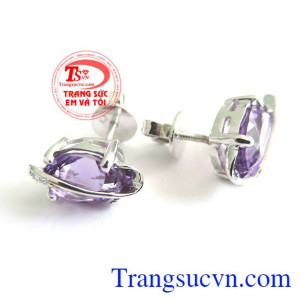 Hoa tai thạch anh tím vàng trắng bảo hành 1 năm. 