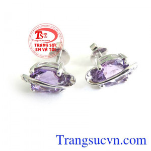 Hoa tai thạch anh tím vàng trắng