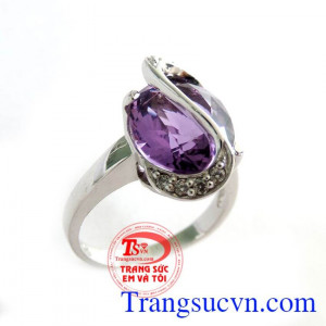 Nhẫn thạch anh tím vàng trắng Bảo hành 1 năm có Giấy kiểm định đá quý Giao hàng toàn quốc.