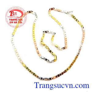 Dây chuyền italy 18k 3 màu kết hợp đeo cùng mặt dây chuyền vàng 18k đẹp,Giao hàng toàn quốc   