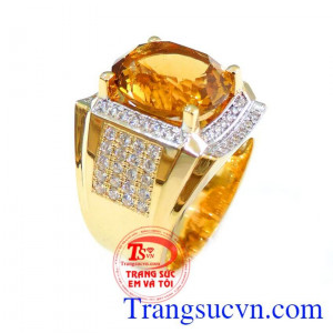 Chiếc Nhẫn nam Mệnh Kim Citrine vàng 14k đúc nguyên khối, Nhẫn nam Mệnh Kim Citrine Giấy kiểm định đá quý Bảo hành 1 năm Nhẫn nam Mệnh Kim Citrine tinh tế và sang trọng