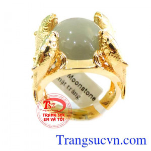 Nhẫn nam Moonstone Cá Vàng 14k thiết kế và chế tác 3D tinh tế và sắc nét,nhẫn nam đá mặt trăng,nhẫn 4 cá vàng đẳng cấp và tinh tế