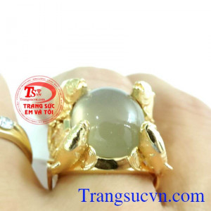 Nhẫn nam Moonstone Cá Vàng 14k thiết kế và chế tác 3D tinh tế và sắc nét,nhẫn nam đá mặt trăng,nhẫn 4 cá vàng đẳng cấp và tinh tế