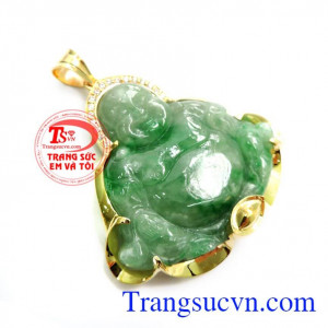Phật ngọc cẩm thạch bọc vàng 14k