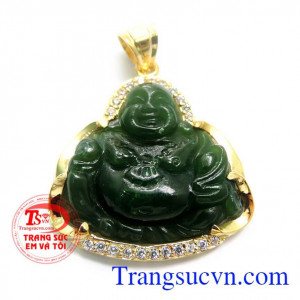 Mặt ngọc nephrite phật di lặc là biểu tượng của sức khỏe, mang lại hạnh phúc được chế tác tỉ mỉ khéo léo từng chi tiết, kết hợp với vàng 14k sáng bóng, uy tín