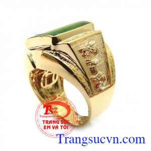 Nhẫn vàng nam rồng ngọc độc đáo vàng 14k gắn ngọc cẩm thạch thiên nhiên sang trọng