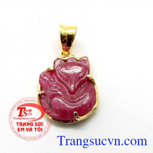 Mặt dây chuyền nữ ngọc ruby hình hồ ly bọc vàng 14k đẹp tinh xảo,
