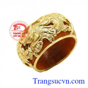 Nhẫn ngọc rồng vàng 18k ngọc cẩm thạch thiên nhiên cao cấp