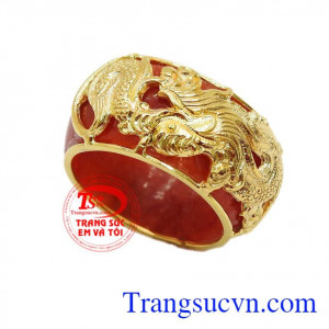 Nhẫn ngọc rồng ngọc cẩm thạch bọc vàng 14k sang trọng, thời trang
