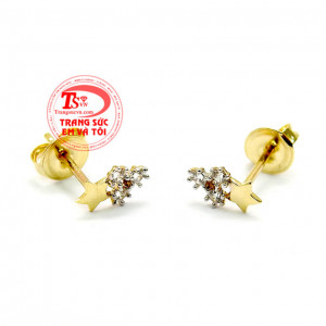 Hoa tai vàng tây 10k cho nữ. Hoa tai vàng ngôi sao đính đá