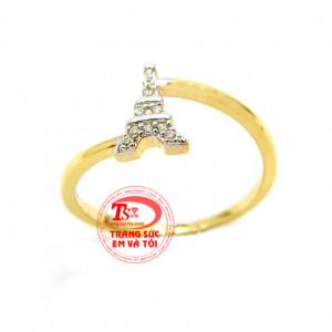 Nhẫn vàng nữ sành điệu,mặt nhẫn được chế tác hình tháp Eiffel gắn đá kết,chiếc nhẫn thể hiện sự phóng khoáng mạnh mẽ vốn có của những cô nàng sành điệu