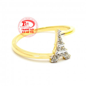 Nhẫn vàng nữ sành điệu,mặt nhẫn được chế tác hình tháp Eiffel gắn đá kết,chiếc nhẫn thể hiện sự phóng khoáng mạnh mẽ vốn có của những cô nàng sành điệu