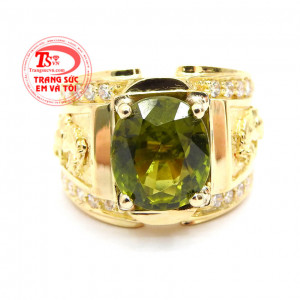 Nhẫn nam mạnh mẽ đá peridot vàng 18k bền đẹp, chất lượng cao
