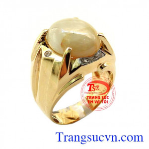 Nhẫn nam sapphire mệnh Kim, nhẫn nam vàng 14k, đá sapphire thiên nhiên, có giấy kiểm định đá quý và vàng, tương hợp với người mệnh Kim, mang lại may mắn, tài lộc, sức khỏe cho gia chủ.