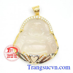 Mặt dây chuyền nam Di Lặc đá mã não thiên nhiên bọc vàng đẹp chất lượng cao