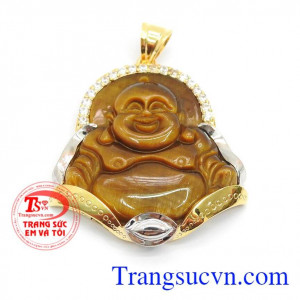 Mặt dây chuyền Di Lặc mắt hổ bọc vàng mẫu mã đẹp chất lượng cao