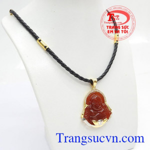 Bộ trang sức nam di lặc nâu đỏ là sự kết hợp giữa mặt dây phật Di Lặc mã não thiên nhiên