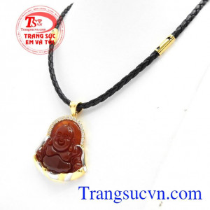 Bộ dây phật Di Lặc cá tính với sự kết hợp giữa mặt dây phật Di Lặc bằng mã não thiên nhiên và vòng da cá tính đem lại sự mạnh mẽ,phong cách cho phái mạnh