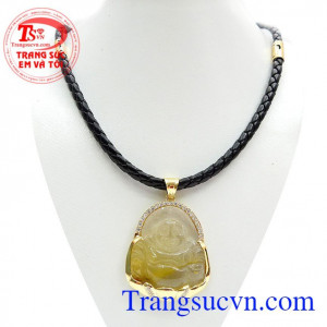 Mặt phật Di lặc thạch anh tóc xanh rêu