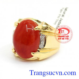 Nhẫn vàng nam uy quyền vàng 14k gắn ngọc cẩm thạch thiên nhiên bền đẹp, tinh xảo