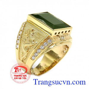 Nhẫn vàng 14k quyền lực ngọc Nephrite thiên nhiên