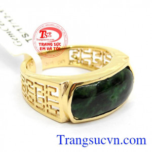 Nhẫn nam ngọc phỉ thúy sang trọng vàng 14k gắn ngọc cẩm thạch thiên nhiên cao cấp
