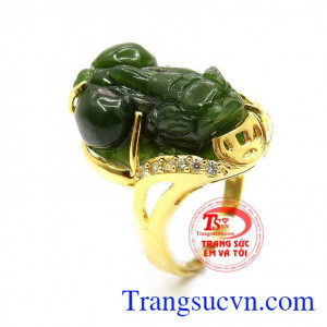 Nhẫn Nữ Tỳ Hưu Cẩm Thạch Phát Tài đeo hợp phong thủy, Nhẫn nữ chế tác tinh xảo chất lượng cao