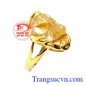 Nhẫn Tỳ Hưu mệnh Kim tài lộc mẫu mã đẹp hợp phong thủy, Nhẫn nữ ngoc Thạch Anh bọc vàng