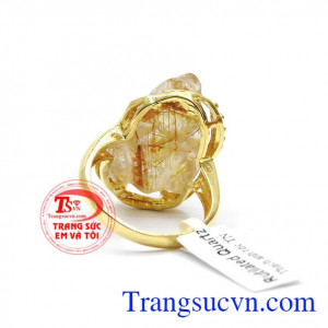 Nhẫn vàng màu tinh tế gắn tỳ hưu đá thiên nhiên, mang lại may mắn và hộ mệnh, Nhẫn nữ vàng tây dành cho phái đẹp