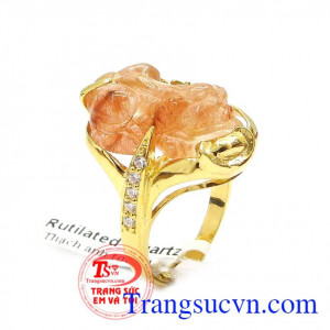 Nhẫn Tỳ Hưu bọc vàng đính đá mẫu mã đẹp chất lượng đảm bảo