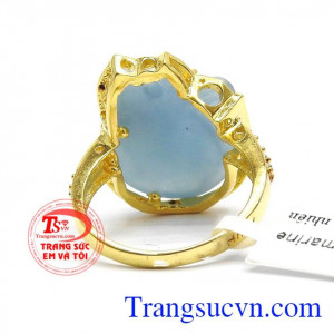 Nhẫn vàng màu tinh tế gắn Hồ Ly đá thiên nhiên, Nhẫn nữ vàng tây dành cho phái đẹp