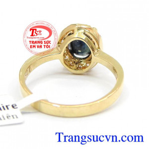 Nhẫn nữ vàng gắn đá quý Sapphire thiên nhiên dành cho phái đẹp, đeo hợp thời trang và quý phái