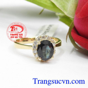 Nhẫn nữ vàng gắn đá quý Sapphire thiên nhiên dành cho phái đẹp, đeo hợp thời trang và quý phái