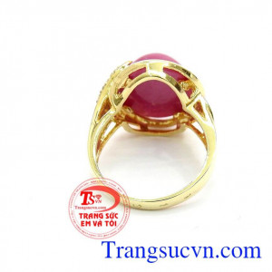 Nhẫn nữ vàng gắn đá quý ruby thiên nhiên dành cho phái đẹp, đeo hợp thời trang và quý phái