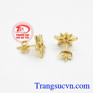 Phù hợp với nhiều phong cách thời trang phái đẹp. Hoa Tai Ngôi Sao Đính Đá