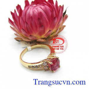 Nhẫn nữ vàng gắn đá quý ruby thiên nhiên dành cho phái đẹp, đeo hợp thời trang và quý phái