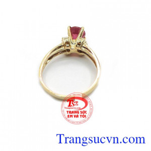 Nhẫn nữ vàng gắn đá quý ruby thiên nhiên dành cho phái đẹp, đeo hợp thời trang và quý phái