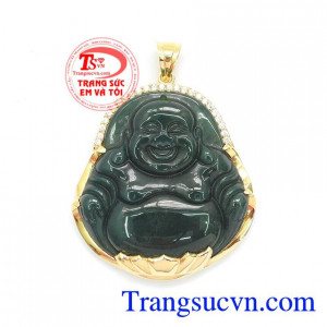 Mặt Phật Di Lặc An Lành chế tác đẹp, chất lượng cao, Mặt phật bọc vàng 14 sáng bóng