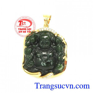 Mặt Phật Di Lặc Bọc Vàng Tài Lộc, Mặt Phật ngọc bích thiên nhiên chất lượng cao