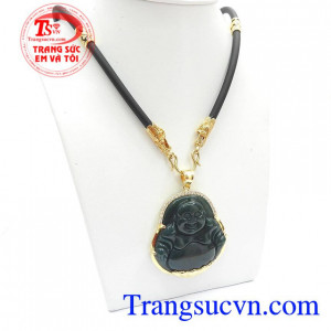 Bộ Dây Chuyền Nam Phật Di Lặc kết hợp giữa dây da bọc vàng 14k