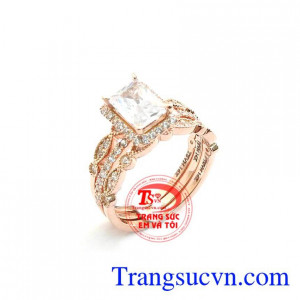 Nhẫn Kép Phong Cách Phái Đẹp vàng hồng đính đá phong cách
