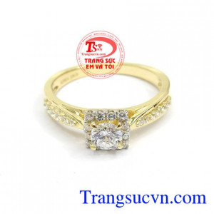 Nhẫn Vàng Hàn Quốc Đính Đá kiểu dáng đẹp, chất lượng cao, Nhẫn nữ 10k nhập Hàn Quốc
