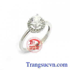 Nhẫn Nữ Vàng Trắng Quý Phái nhập khẩu Hàn Quốc, nhẫn nữ vàng 10k chất lượng